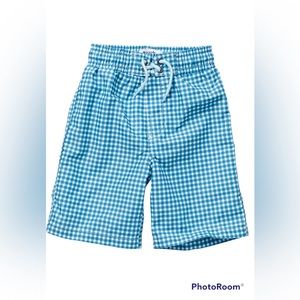 Beach Bros Little Boy’s Teal and White Gingham Swim Trunks| size: 5